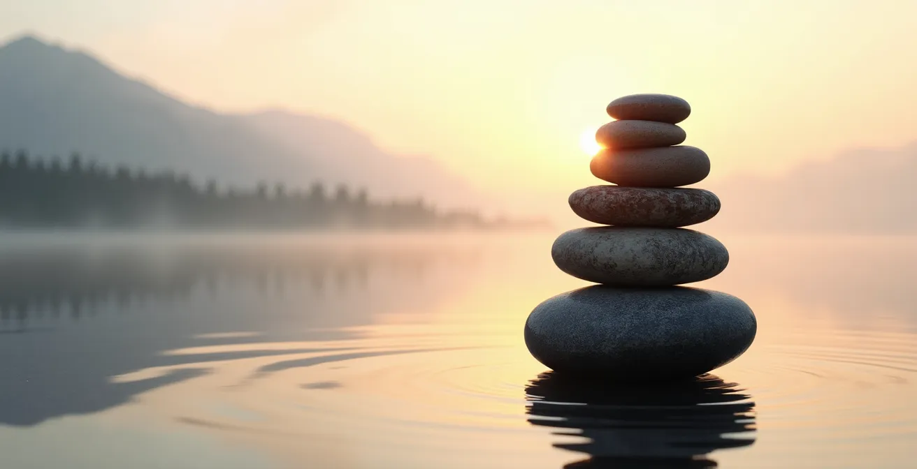 Rappresentazione visiva dell'evoluzione temporale degli effetti adattogeni attraverso elementi naturali